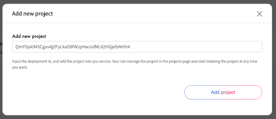 Add a New Project Using Deploy ID