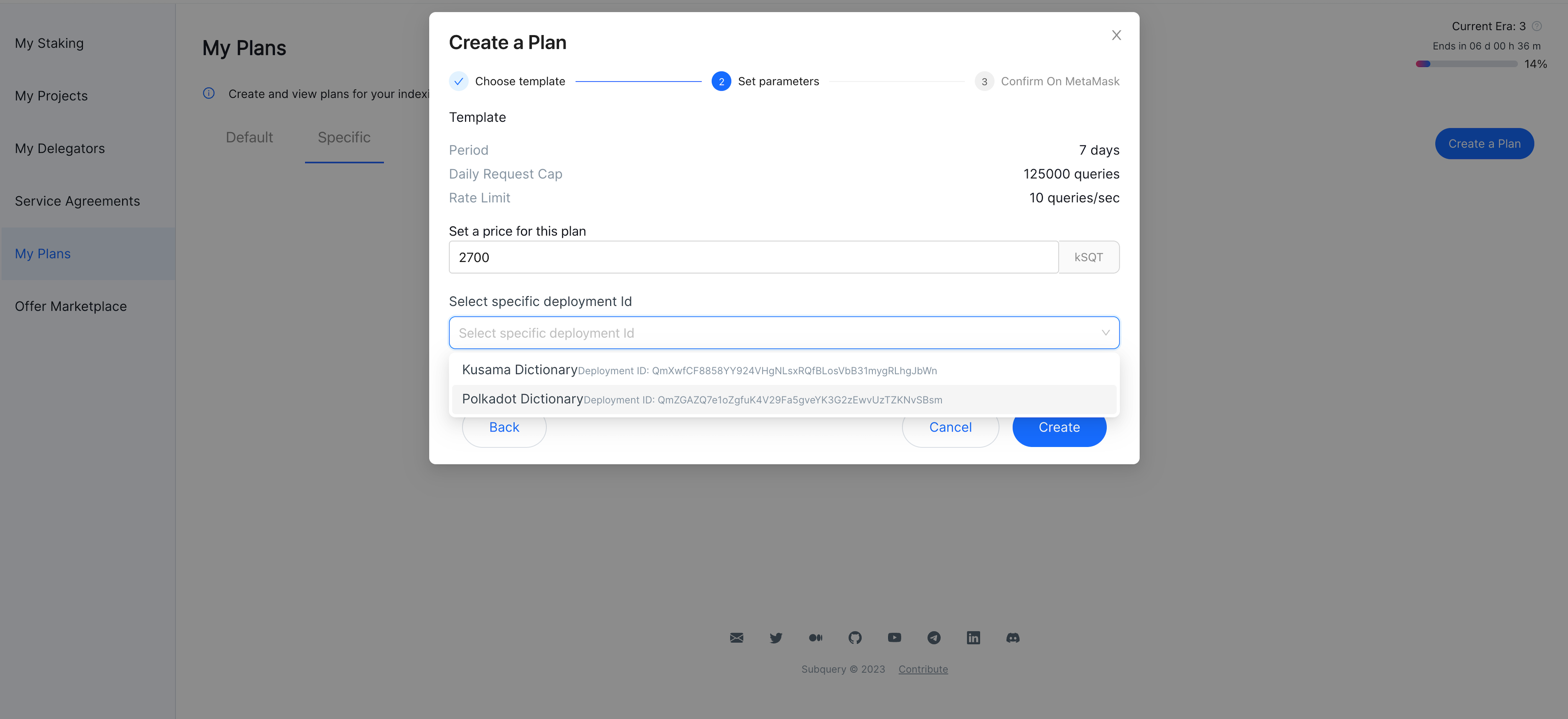 Set plan parameters