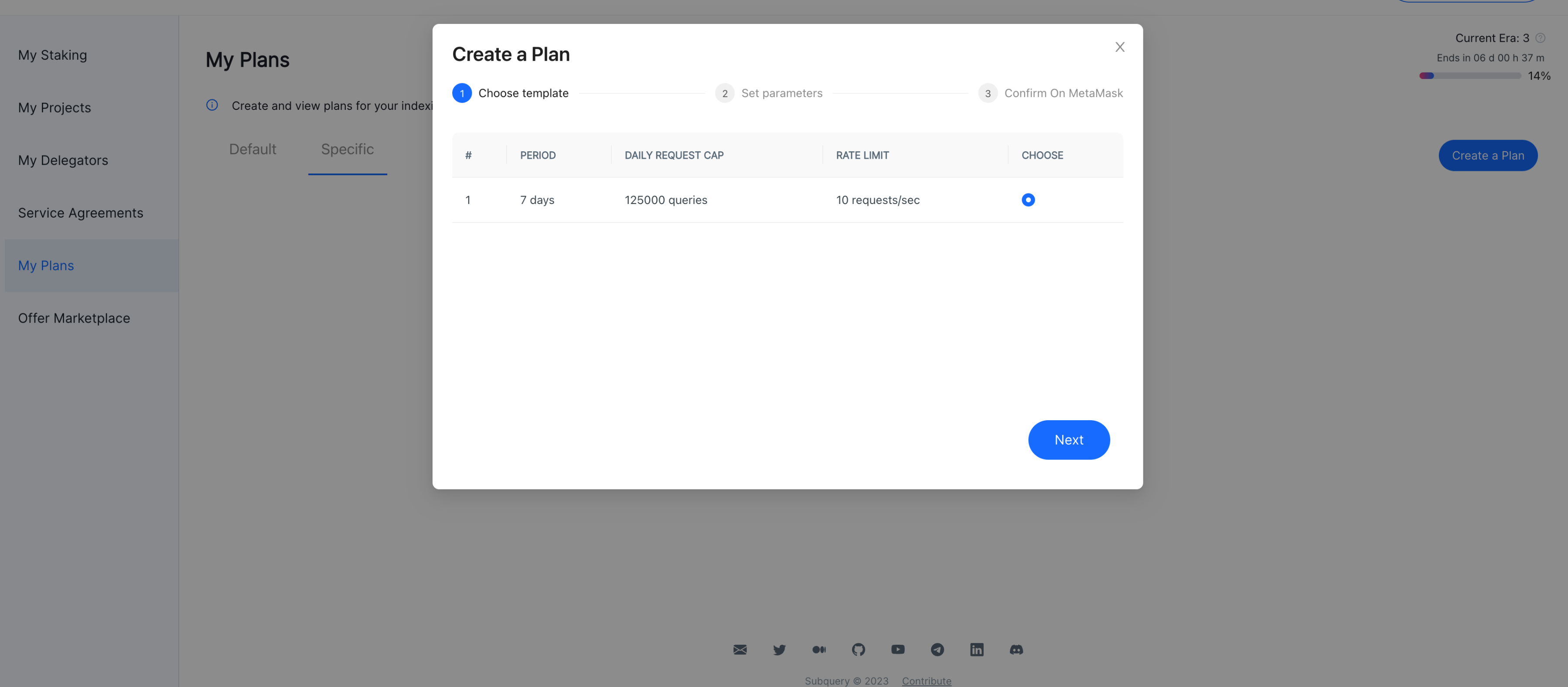 Select plan template