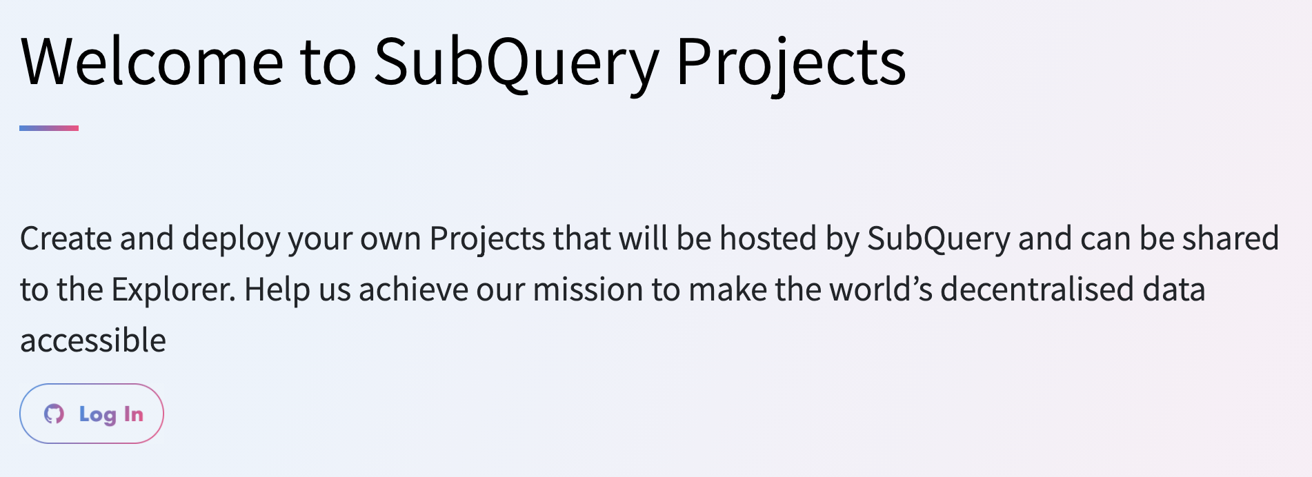 SubQuery Projelerine Hoş Geldiniz